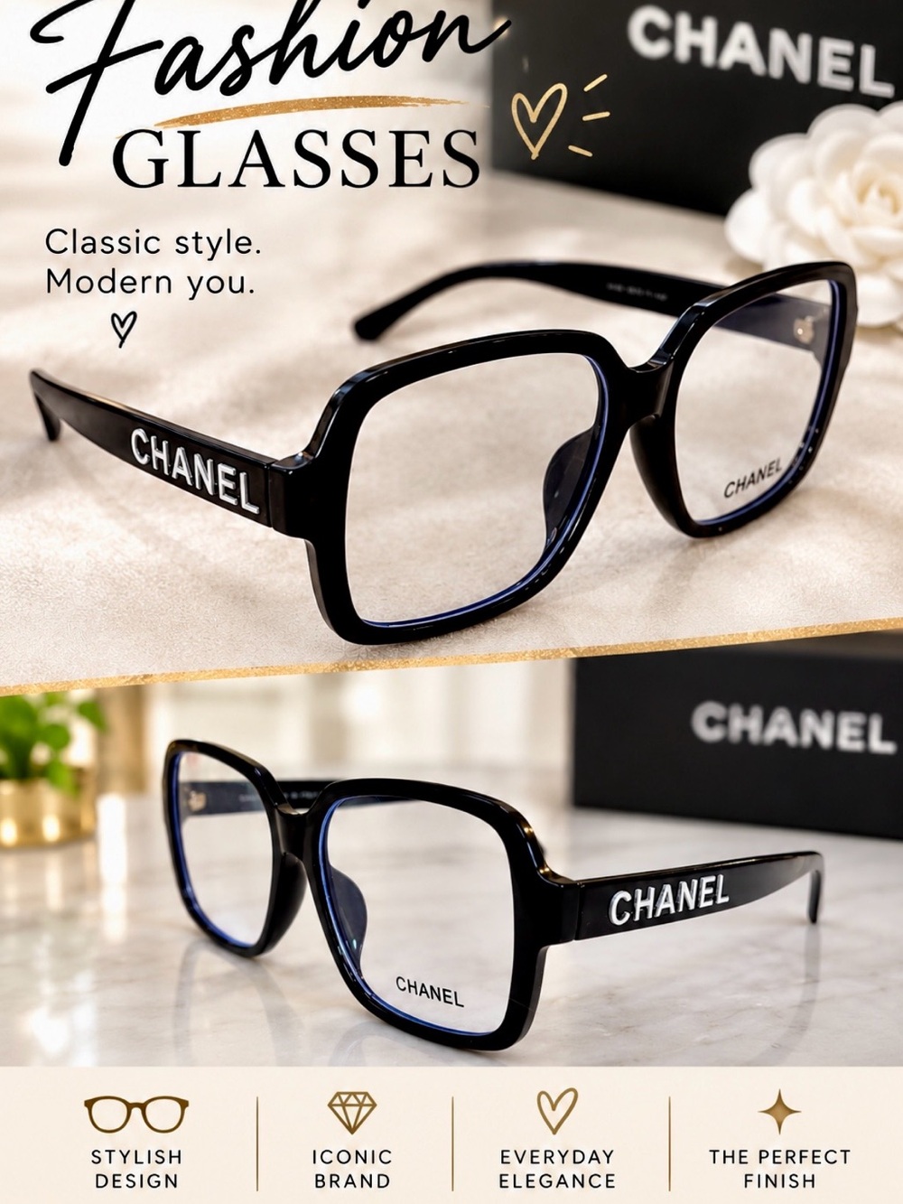 Fashion Glasses, clear glass lenses, CHANEL LOVERS!